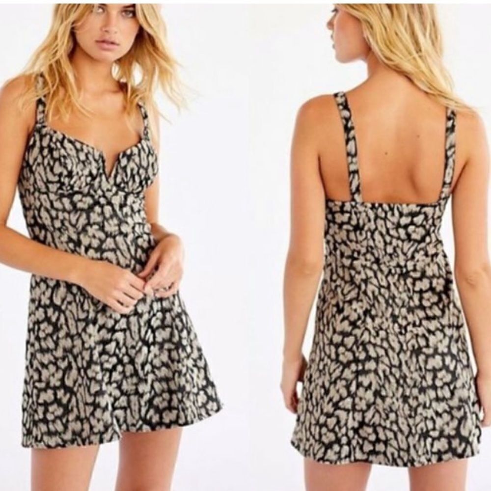 Free People Chrissy Animal Print Mini Dress NWT